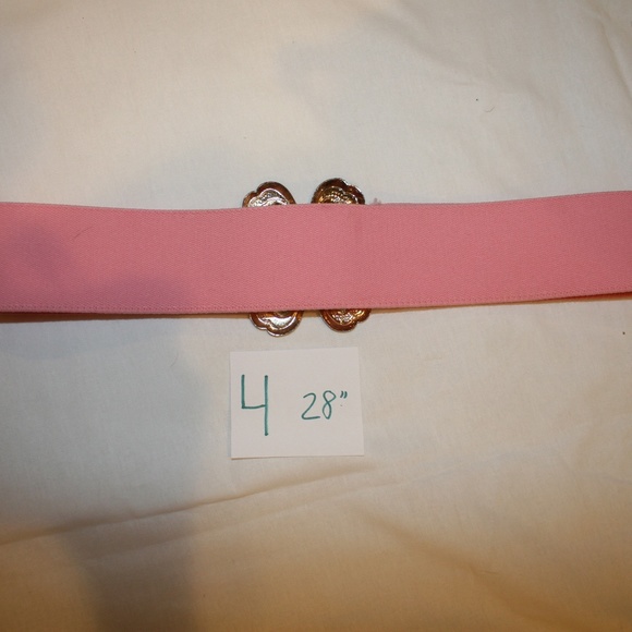 ??  Vintage Flamingo Pink Flower Rhinestone Elastic Bling Belt 25-28\